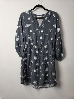 LOFT Charcoal Mini Dress with Mint Floral Print